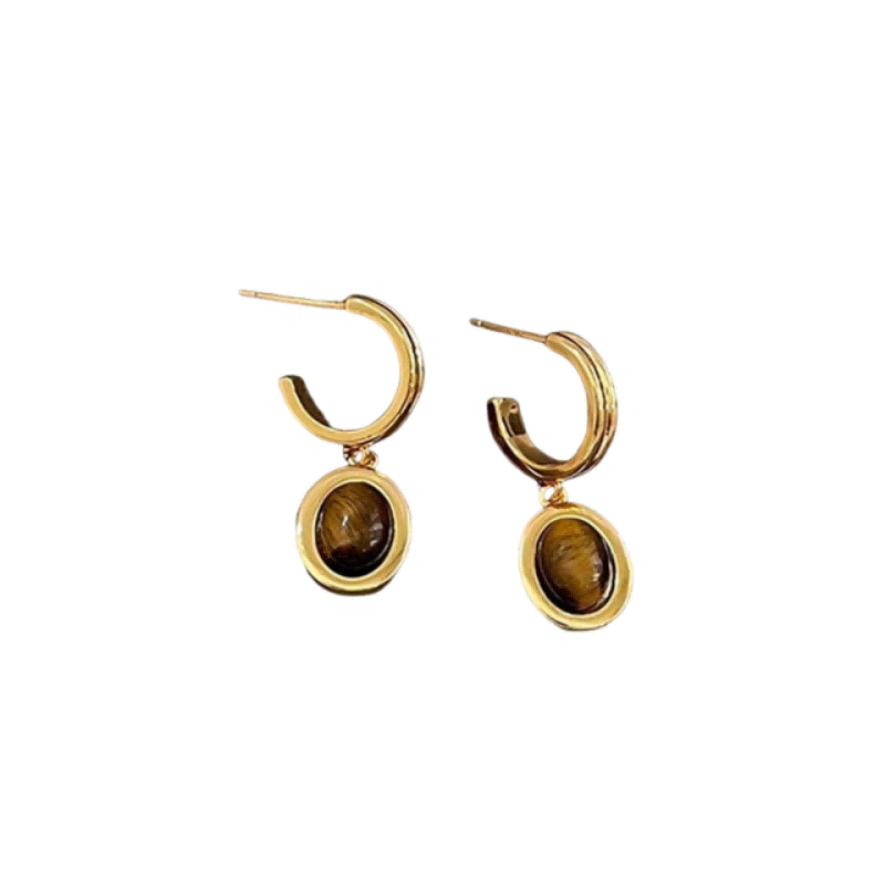 "Earth & Gold" Set: Layered Tiger's Eye Beaded Necklace, Pendant & Drop Earrings