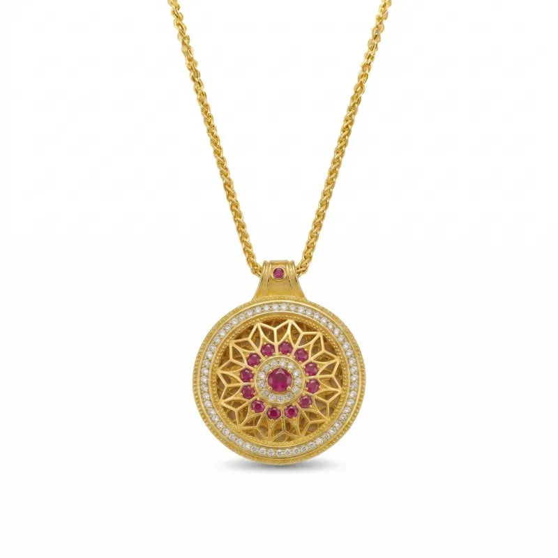Rotating Gothic Rose Window Necklace