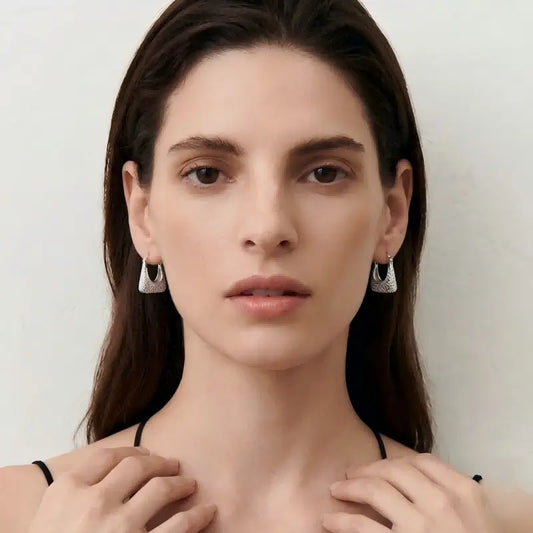"The Tote" - Modern Handbag Shape Hoop Earrings with AAA Cubic Zirconia