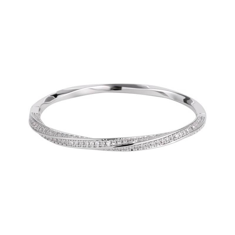 Twisted Zircon Bangle - 24K Gold Plated Stainless Steel Jewelry