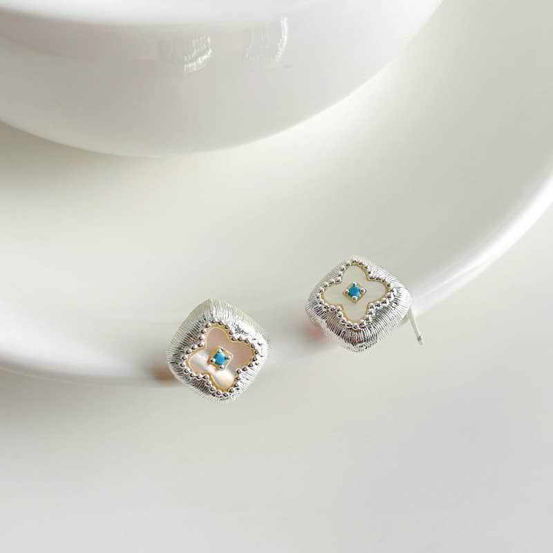Refined Four - Leaf Clover Turquoise Accent Stud Earrings