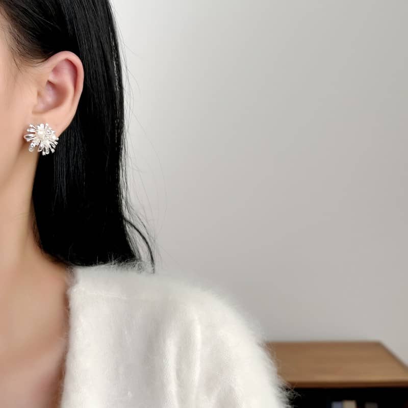 Firework Burst Pearl & Crystal Stud Earrings