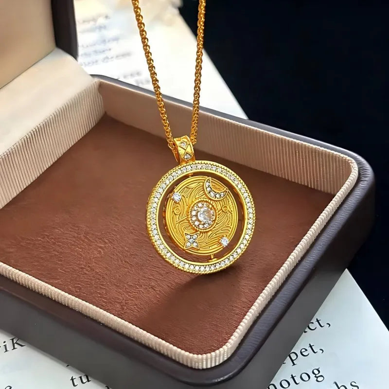 Rotating Star & Moon Celestial Lucky Necklace - 18k Gold Plated