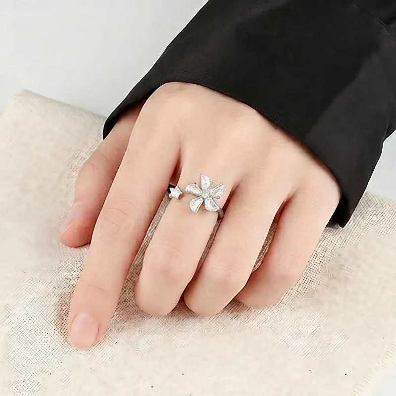 Sparkling Flower & Star Spinning Ring