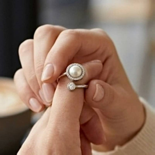 Pearl Fidget Ring - Durable Stainless Steel & Crystal Jewelry