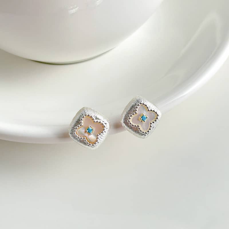 Refined Four - Leaf Clover Turquoise Accent Stud Earrings