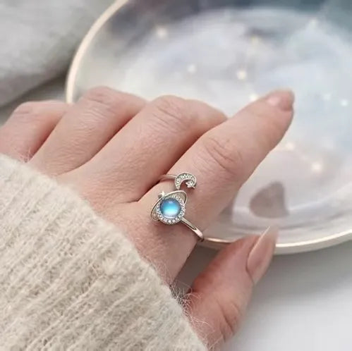 Rotating Planet & Moon Spinning Ring