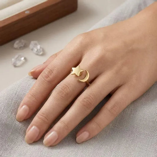 Celestial Moon & Star Spinning Anxiety Ring