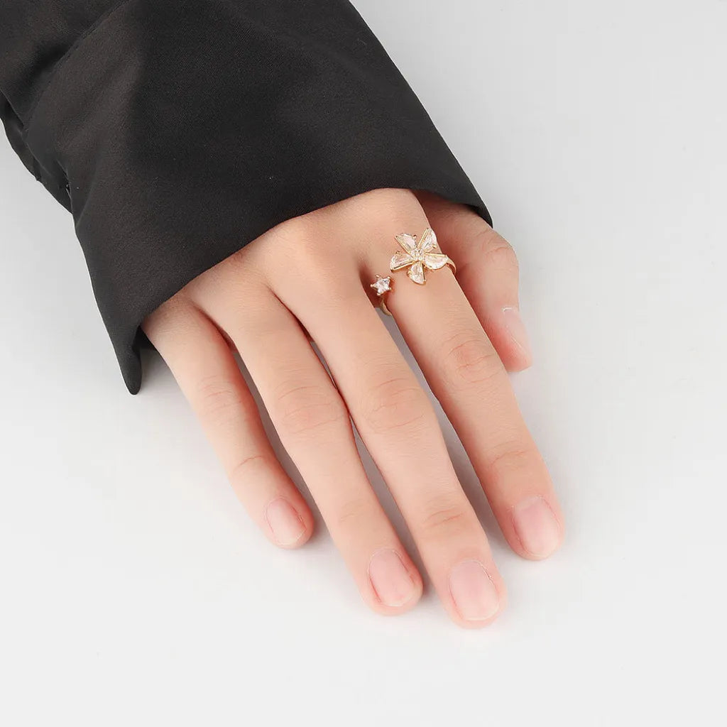 Sparkling Flower & Star Spinning Ring