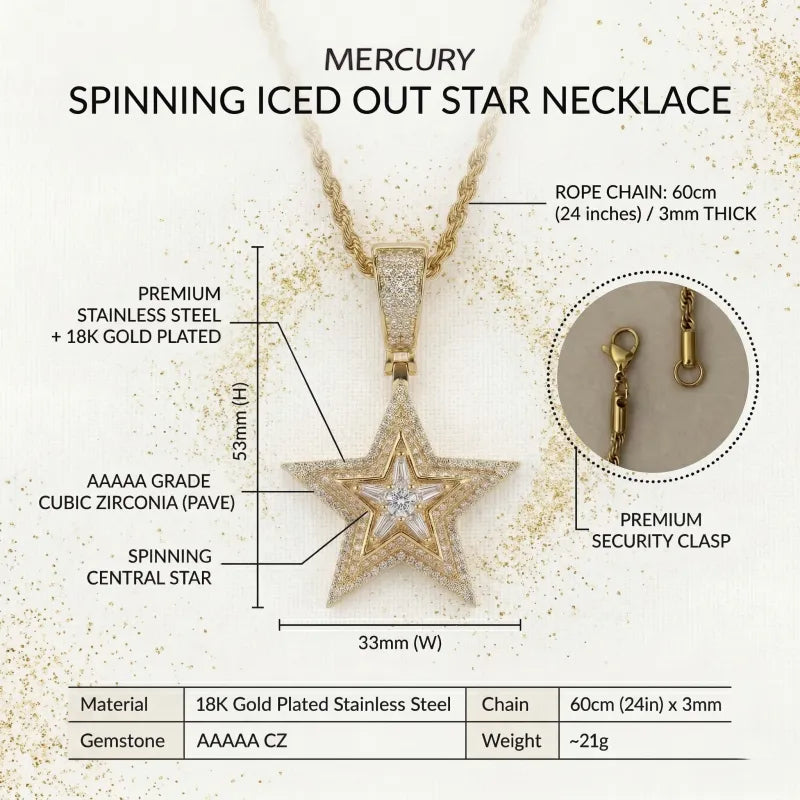 Spinning Iced Out Star Necklace