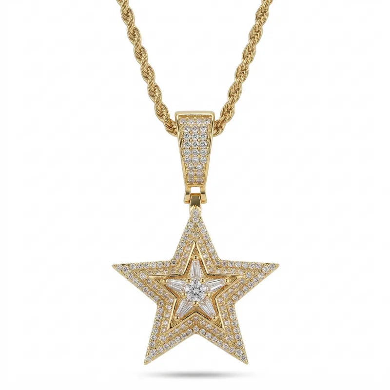 Spinning Iced Out Star Necklace