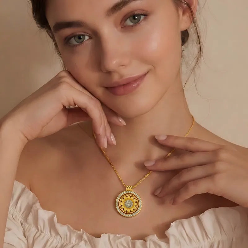 Minimalist 18K gold plated sunflower spinning necklace