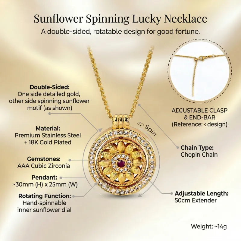 Minimalist 18K gold plated sunflower spinning necklace