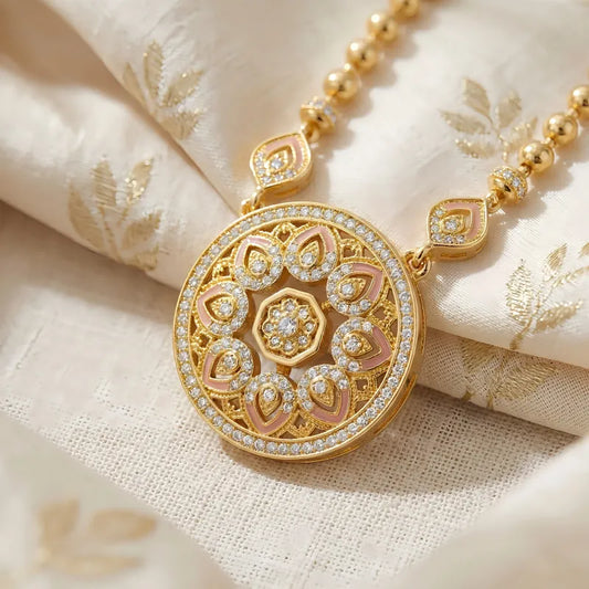 Pink Mandala Fortune Medallion - Spinning 18K Gold Necklace