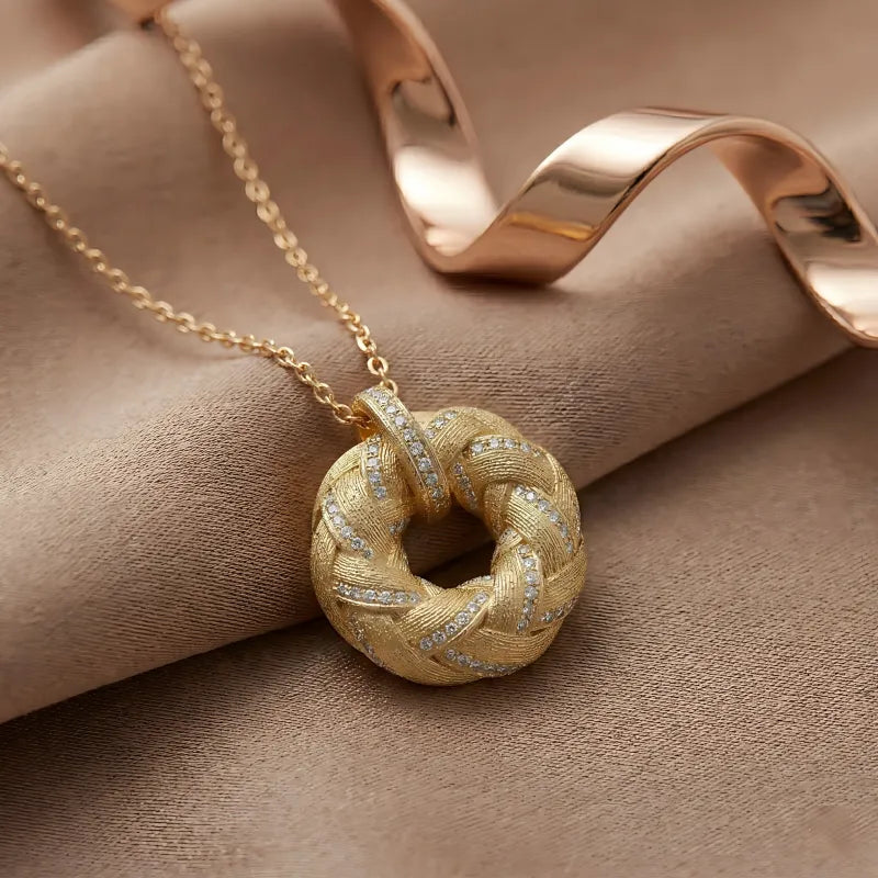 18K Gold Plated Braided Eternity Circle Necklace