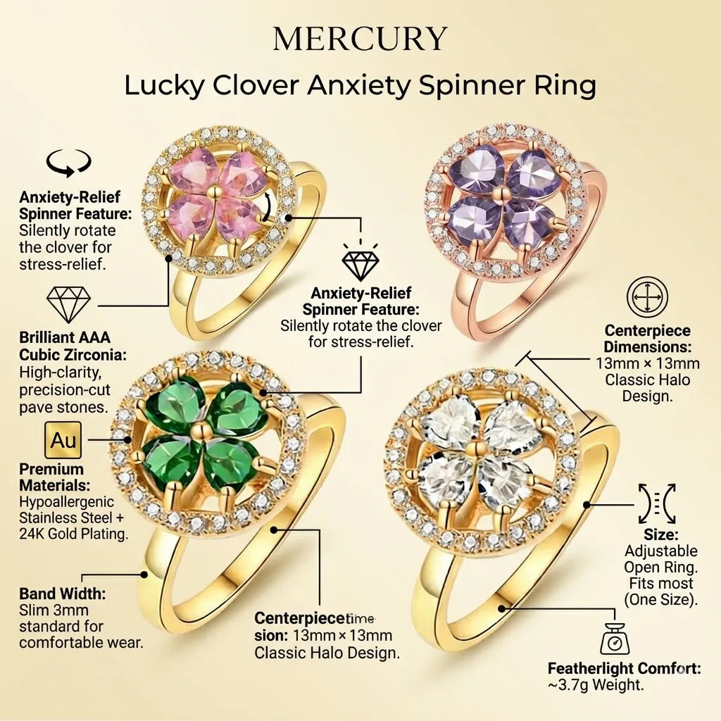 Lucky Clover Anxiety Spinner Ring