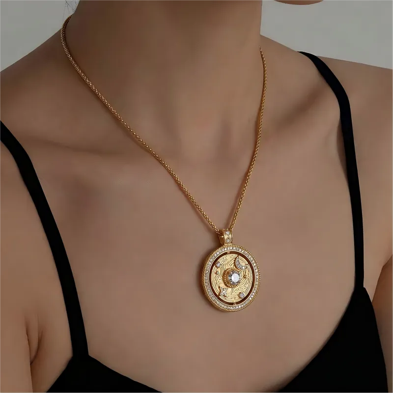Rotating Star & Moon Celestial Lucky Necklace - 18k Gold Plated