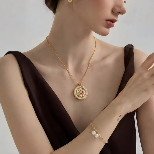 Rotatable Enamel Flower Blooming Fortune Necklace