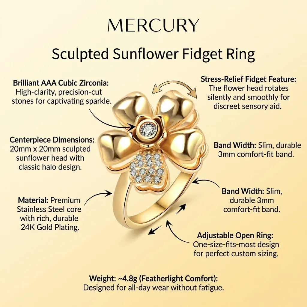 Sculpted Sunflower Fidget Ring
