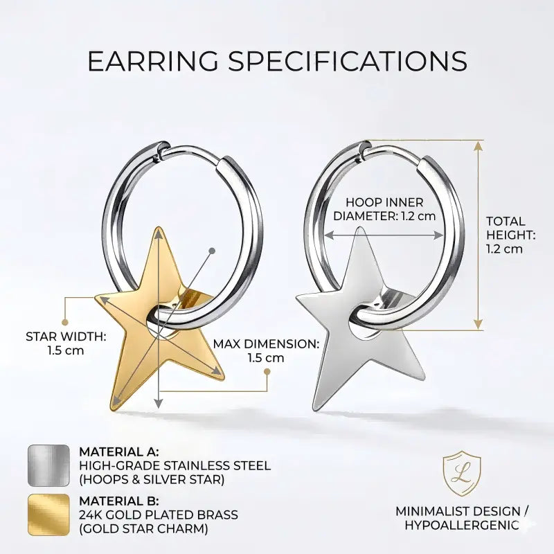 Minimalist Star Charm Hoop Earrings