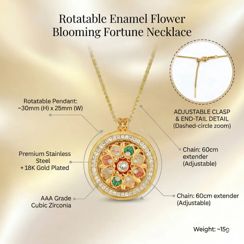 Rotatable Enamel Flower Blooming Fortune Necklace