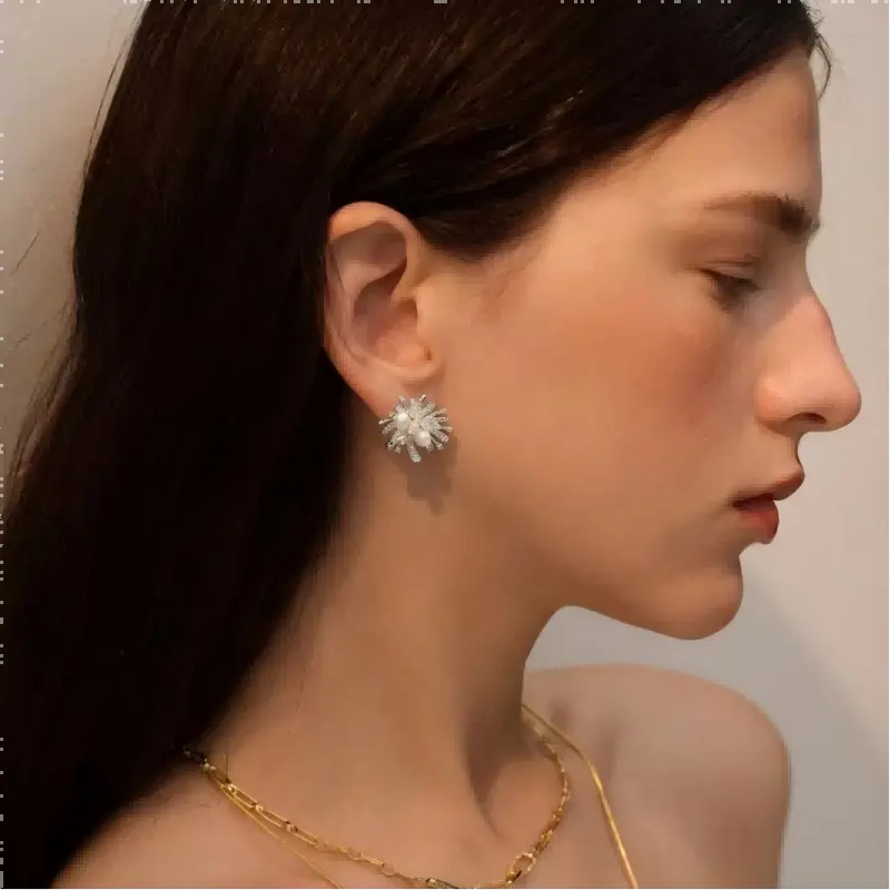 Firework Burst Pearl & Crystal Stud Earrings