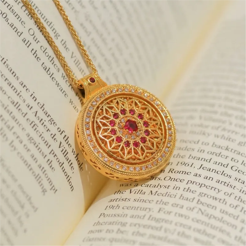 Rotating Gothic Rose Window Necklace