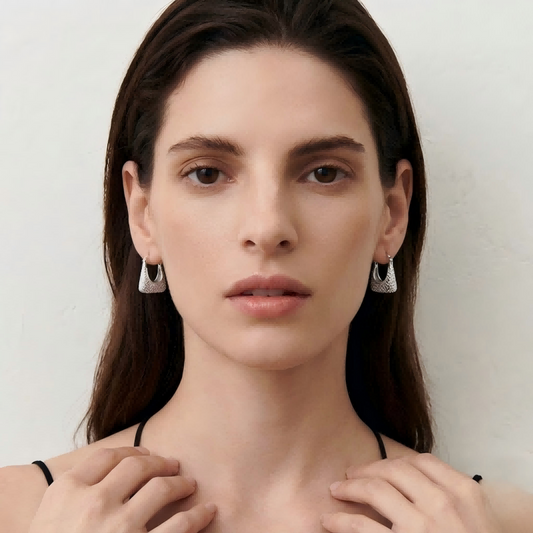 "The Tote" - Modern Handbag Shape Hoop Earrings with AAA Cubic Zirconia