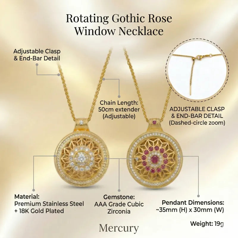Rotating Gothic Rose Window Necklace