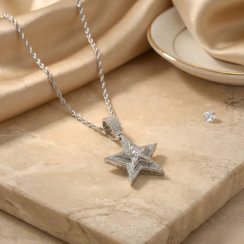 Spinning Iced Out Star Necklace
