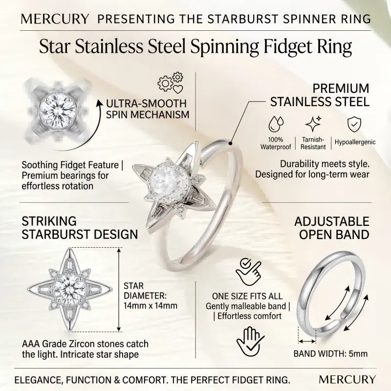 Star Stainless Steel Spinning Fidget Ring