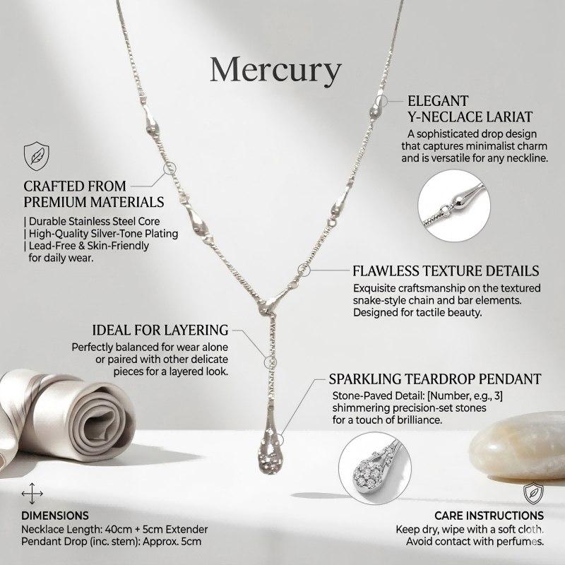 Water Drop Crystal Cascade Y Necklace