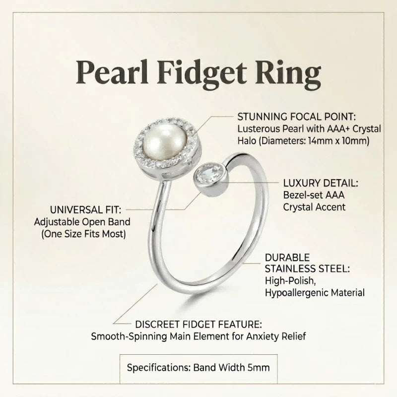 Pearl Fidget Ring - Durable Stainless Steel & Crystal Jewelry