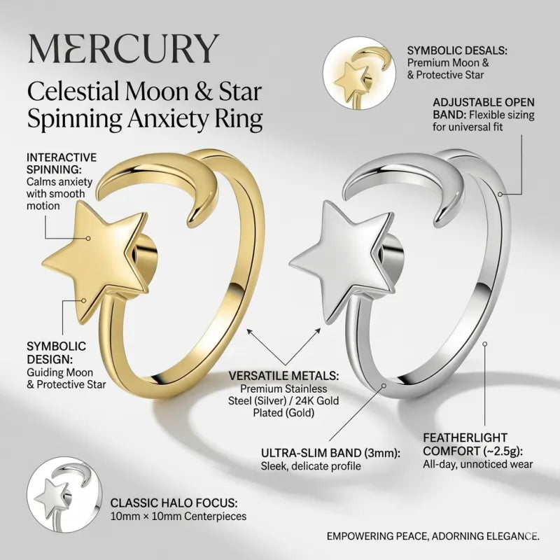 Celestial Moon & Star Spinning Anxiety Ring