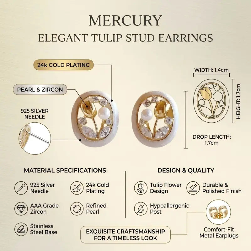 Minimalist Tulip - Inspired Pearl & Zircon Earrings