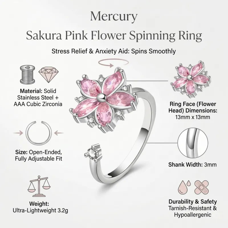 Sakura Pink Flower Spinning Ring