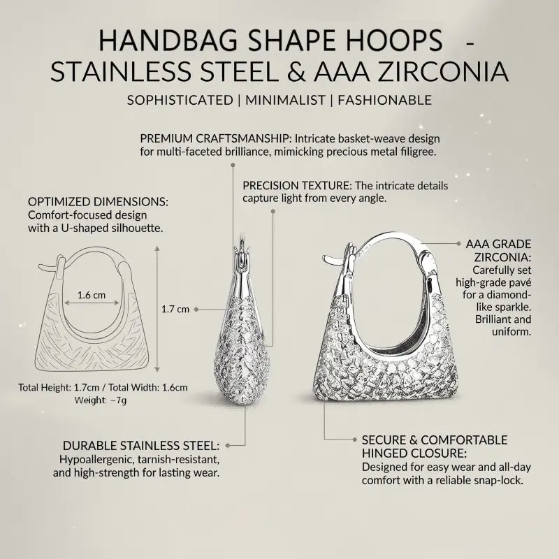 "The Tote" - Modern Handbag Shape Hoop Earrings with AAA Cubic Zirconia