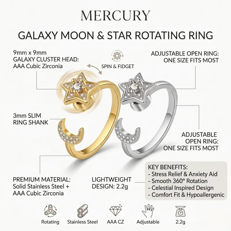 Galaxy Moon & Star Rotating Ring