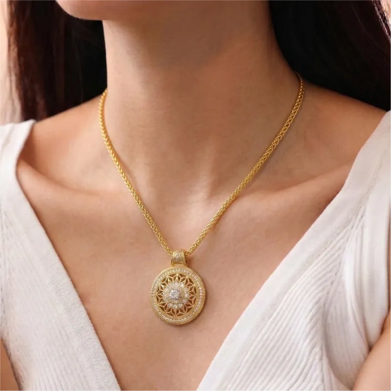 Rotating Gothic Rose Window Necklace