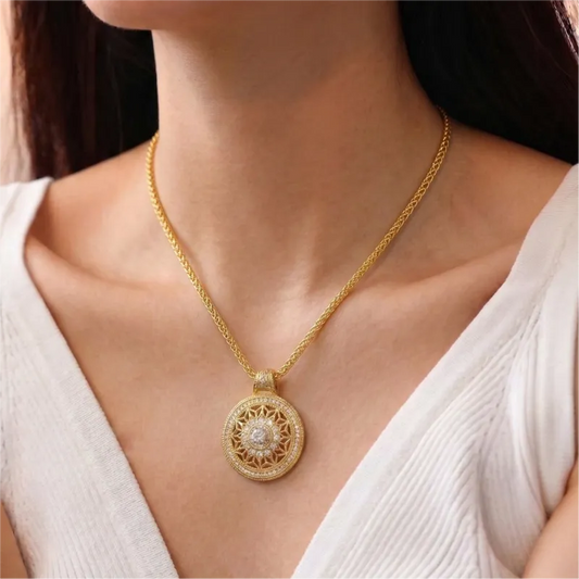 Rotating Gothic Rose Window Necklace