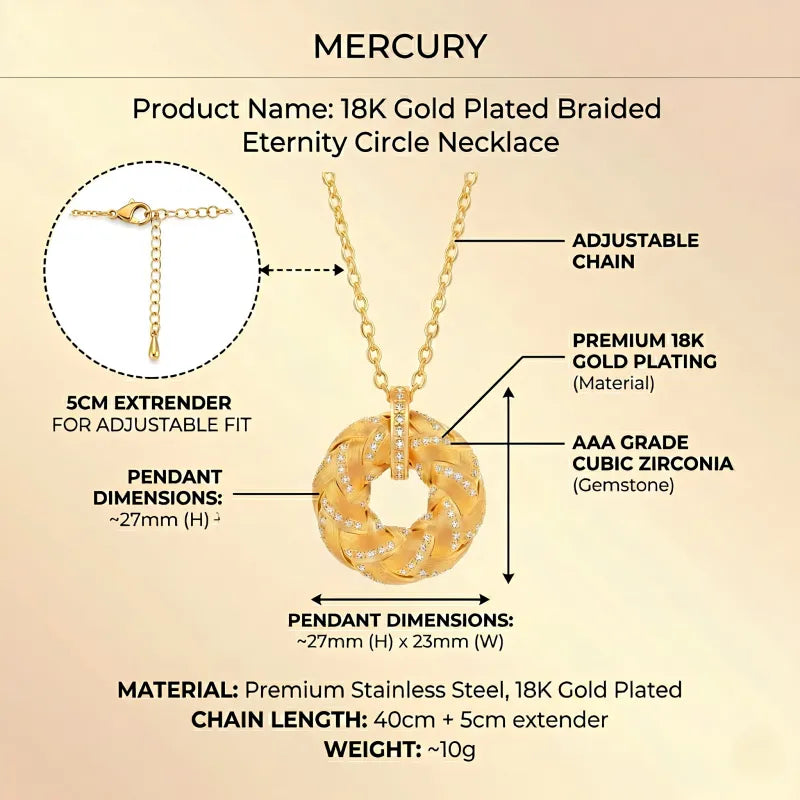 18K Gold Plated Braided Eternity Circle Necklace