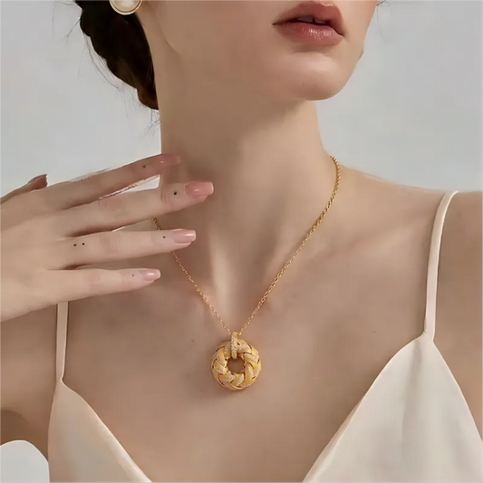 18K Gold Plated Braided Eternity Circle Necklace