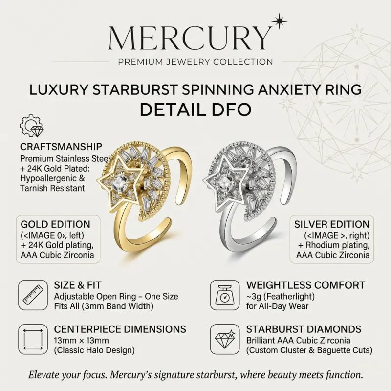 Luxury Starburst Spinning Anxiety Ring