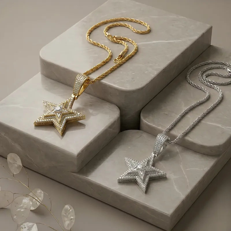 Spinning Iced Out Star Necklace