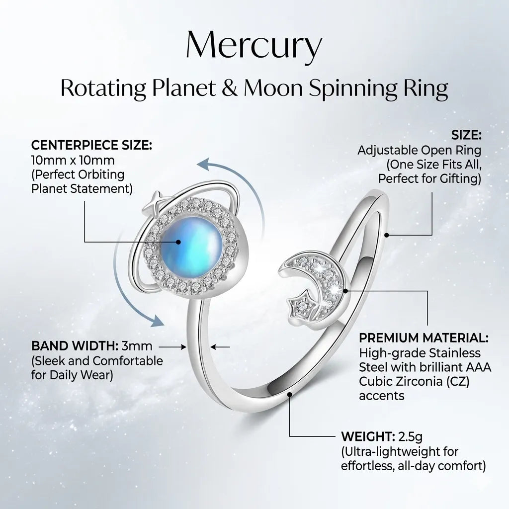 Rotating Planet & Moon Spinning Ring