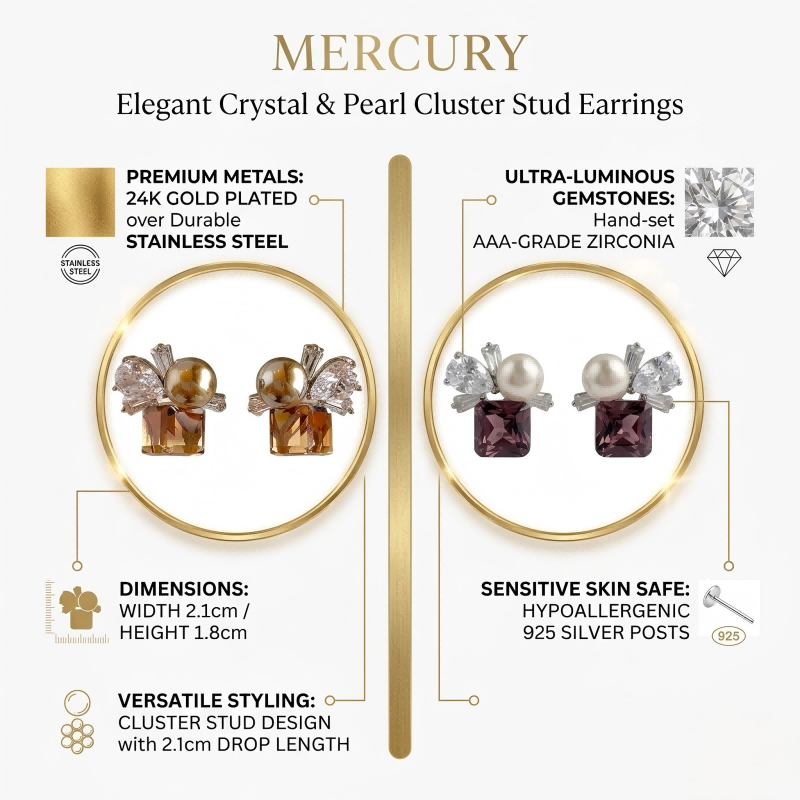 Elegant Crystal & Pearl Cluster Stud Earrings – Vintage Luxury