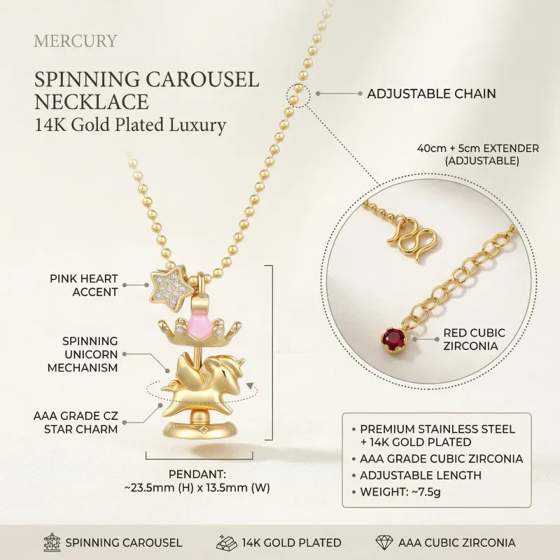 Spinning Carousel Necklace 14K Gold Plated Luxury