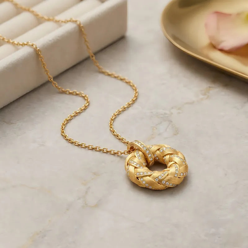 18K Gold Plated Braided Eternity Circle Necklace