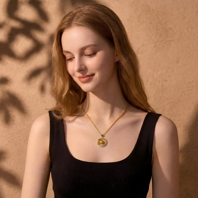 24K Gold Rotating Planet Necklace | Celestial Zirconia Pendant