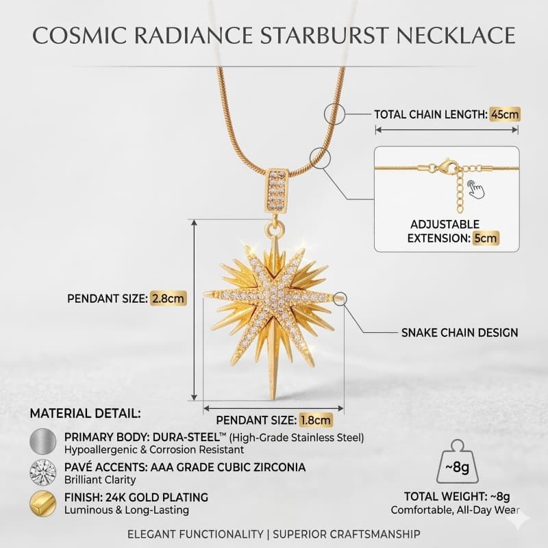 Waterproof Gold Starburst Necklace